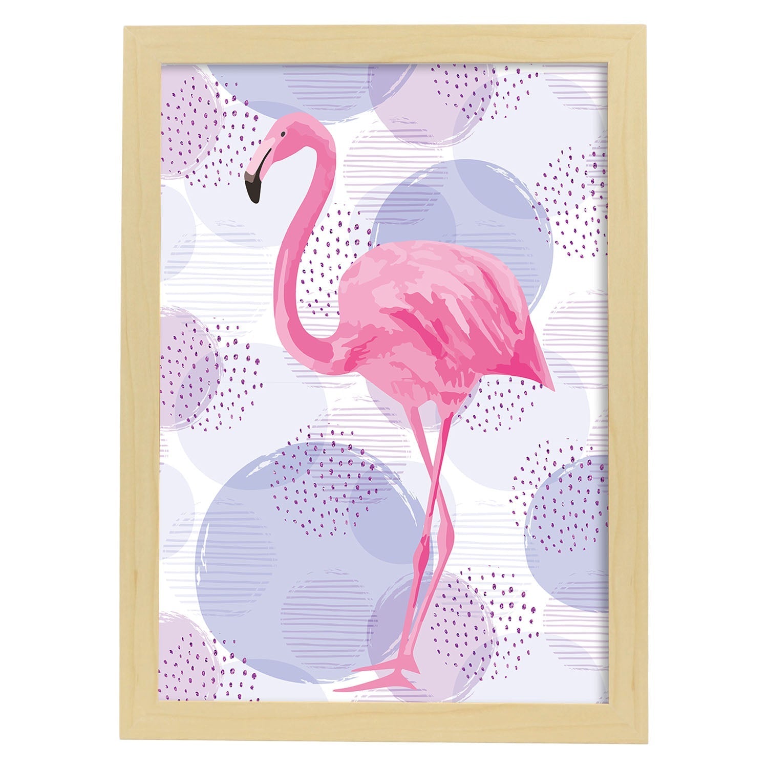 Poster de flamencos. Lámina Flamenco dulce con imágenes de flamencos sobre fondo colorido. Posters de aves con diseño.-Artwork-Nacnic-A3-Marco Madera clara-Nacnic Estudio SL