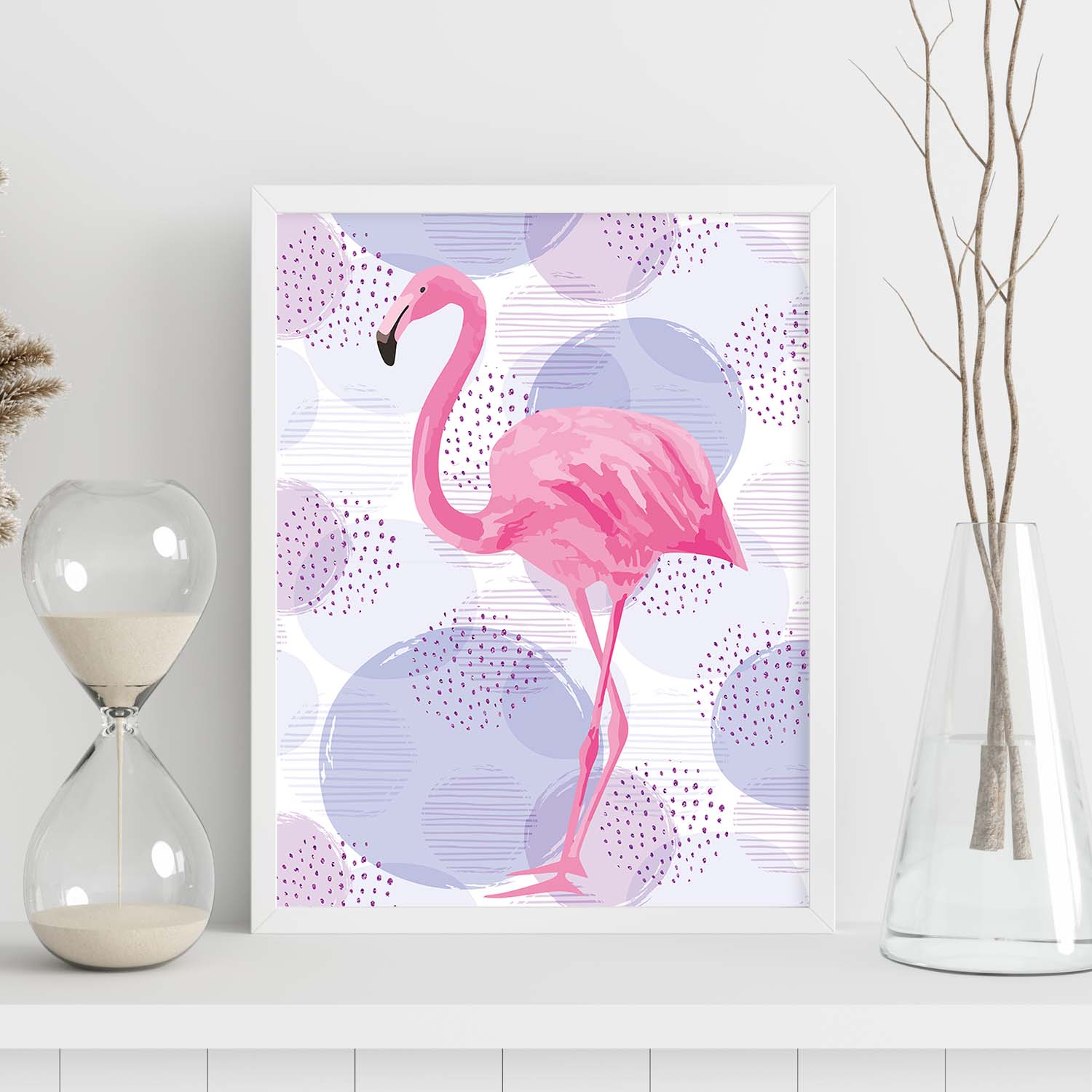 Poster de flamencos. Lámina Flamenco dulce con imágenes de flamencos sobre fondo colorido. Posters de aves con diseño.-Artwork-Nacnic-Nacnic Estudio SL