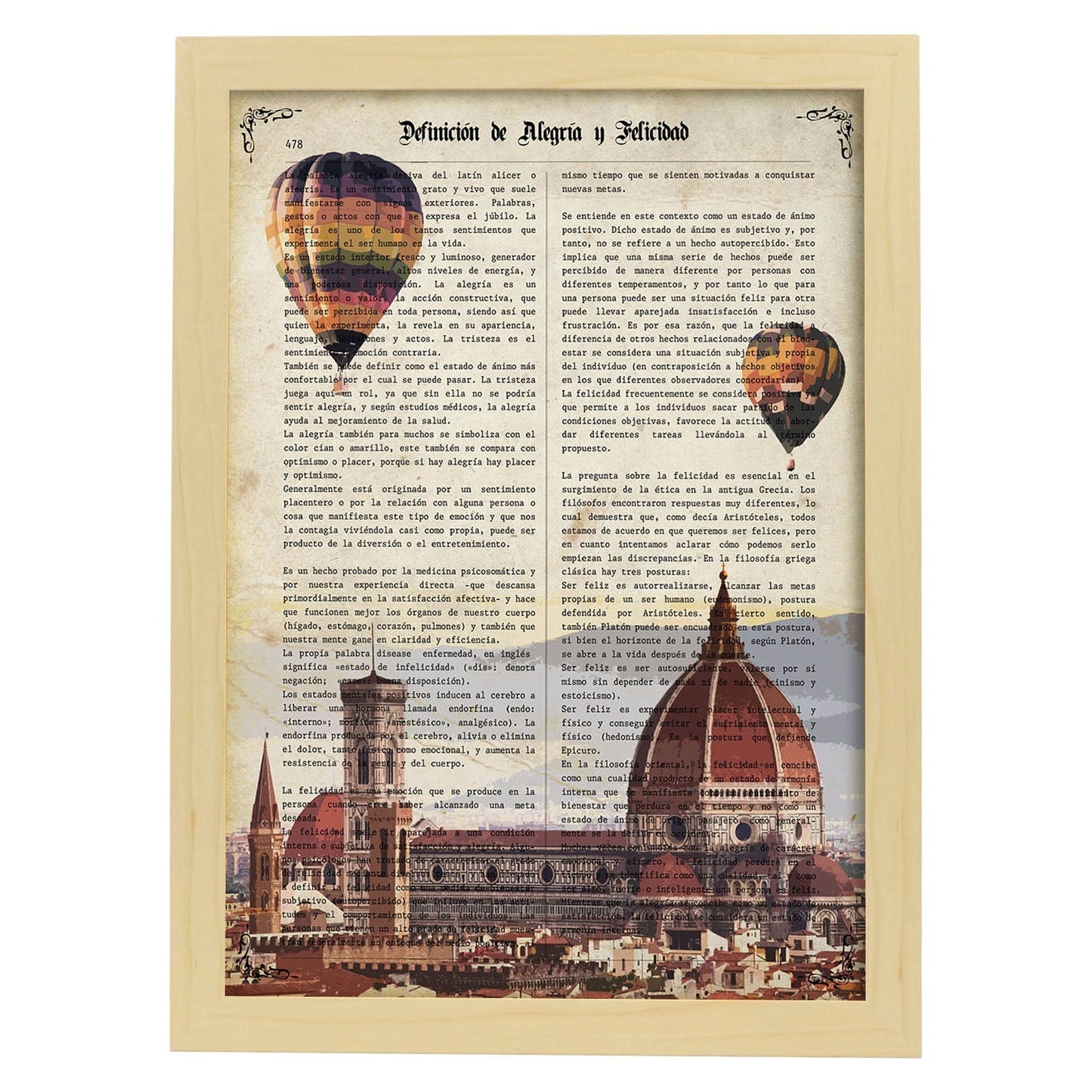 Poster de Florencia (Catedral de Santa Maria). Láminas e ilustraciones de ciudades del mundo y monumentos famosos.-Artwork-Nacnic-A3-Marco Madera clara-Nacnic Estudio SL