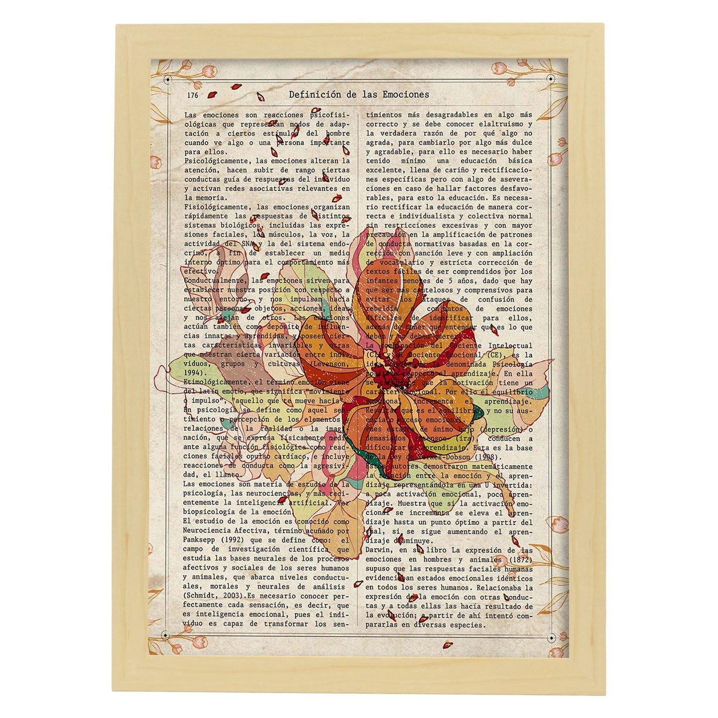 Poster de Flores naranjas. Láminas de flores diseñadas con estilo antiguo. Diseño de botánica y plantas.-Artwork-Nacnic-A4-Marco Madera clara-Nacnic Estudio SL