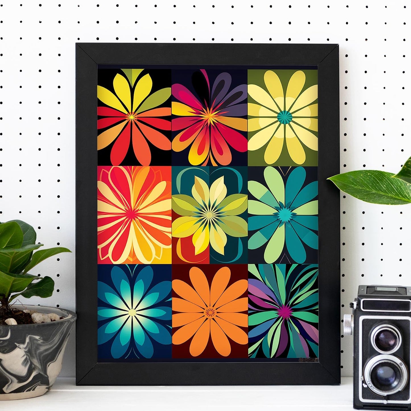 Póster de Flores Repetidas en Colores con Opciones de Marcos