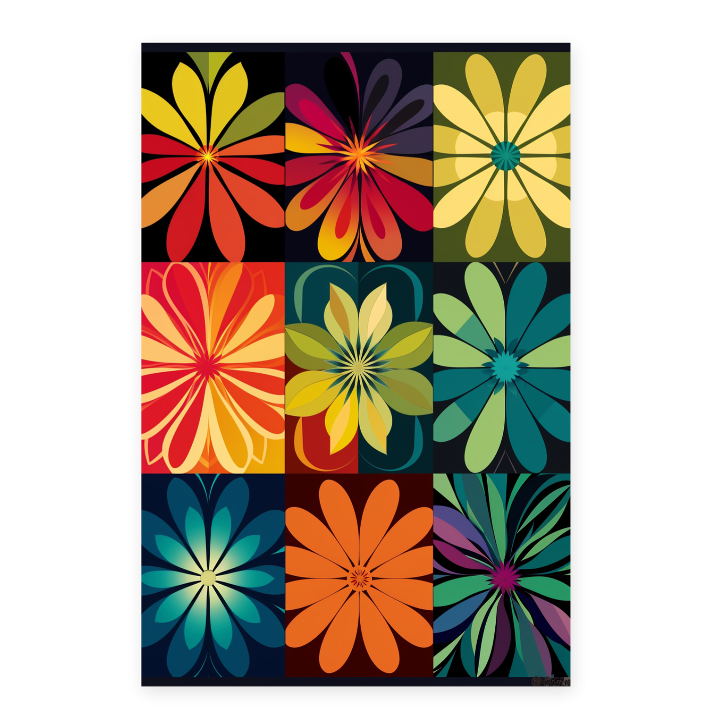 Póster de Flores Repetidas en Colores con Opciones de Marcos
