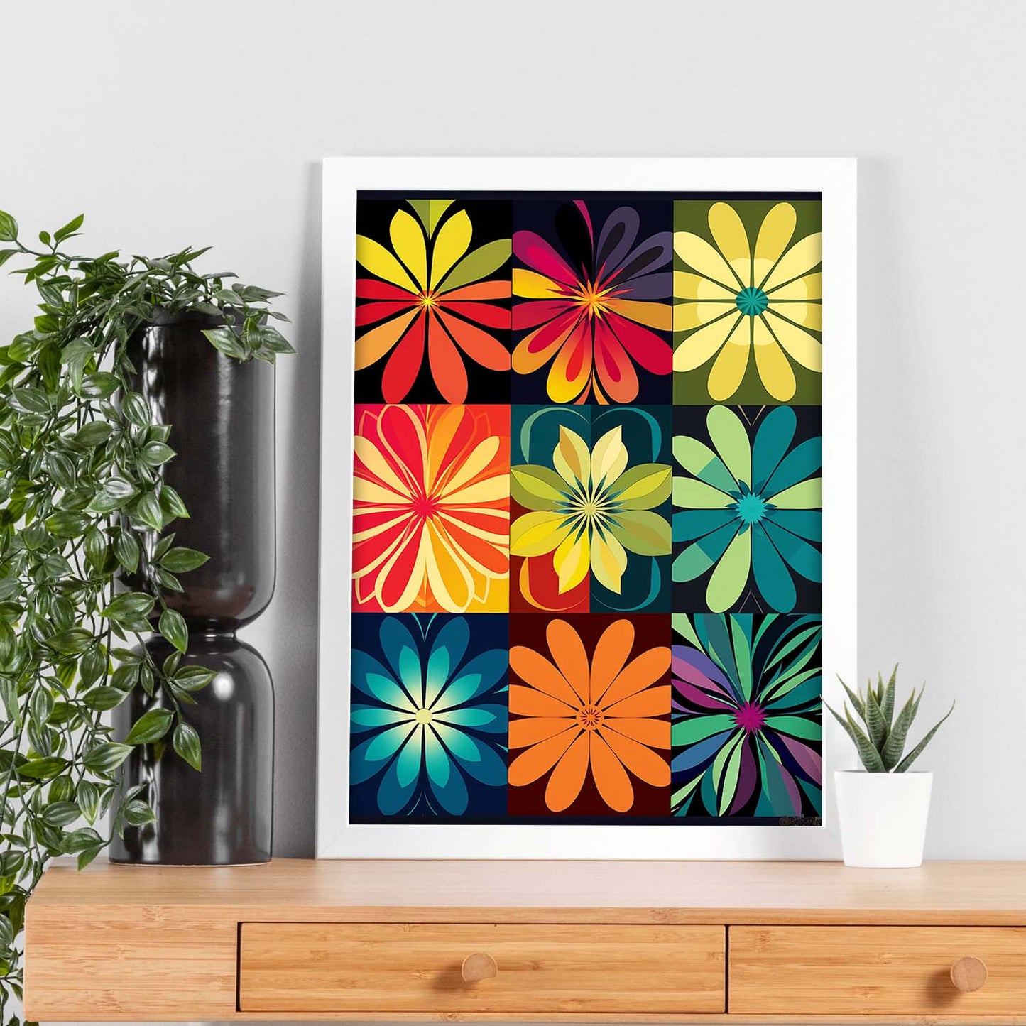Póster de Flores Repetidas en Colores con Opciones de Marcos