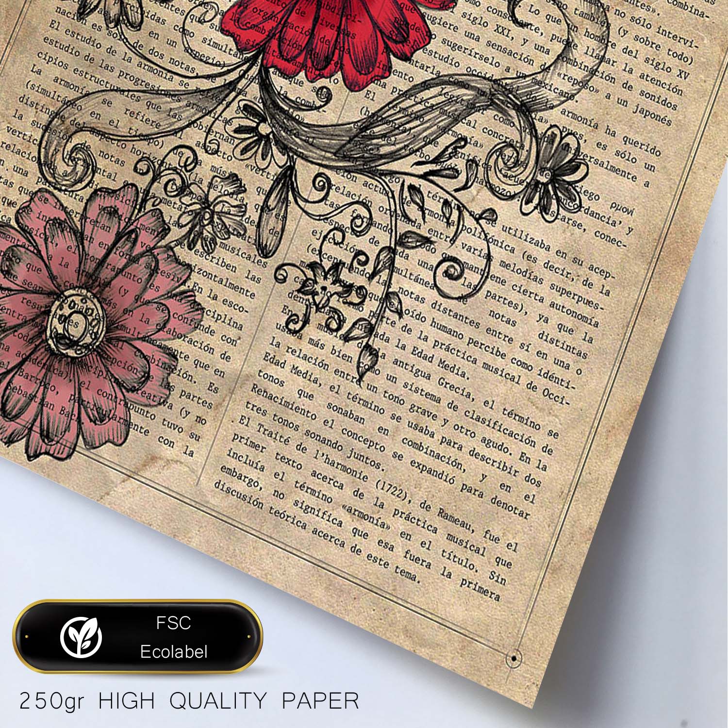 Poster de Flores roja y rosa. Láminas de flores diseñadas con estilo antiguo. Diseño de botánica y plantas.-Artwork-Nacnic-Nacnic Estudio SL