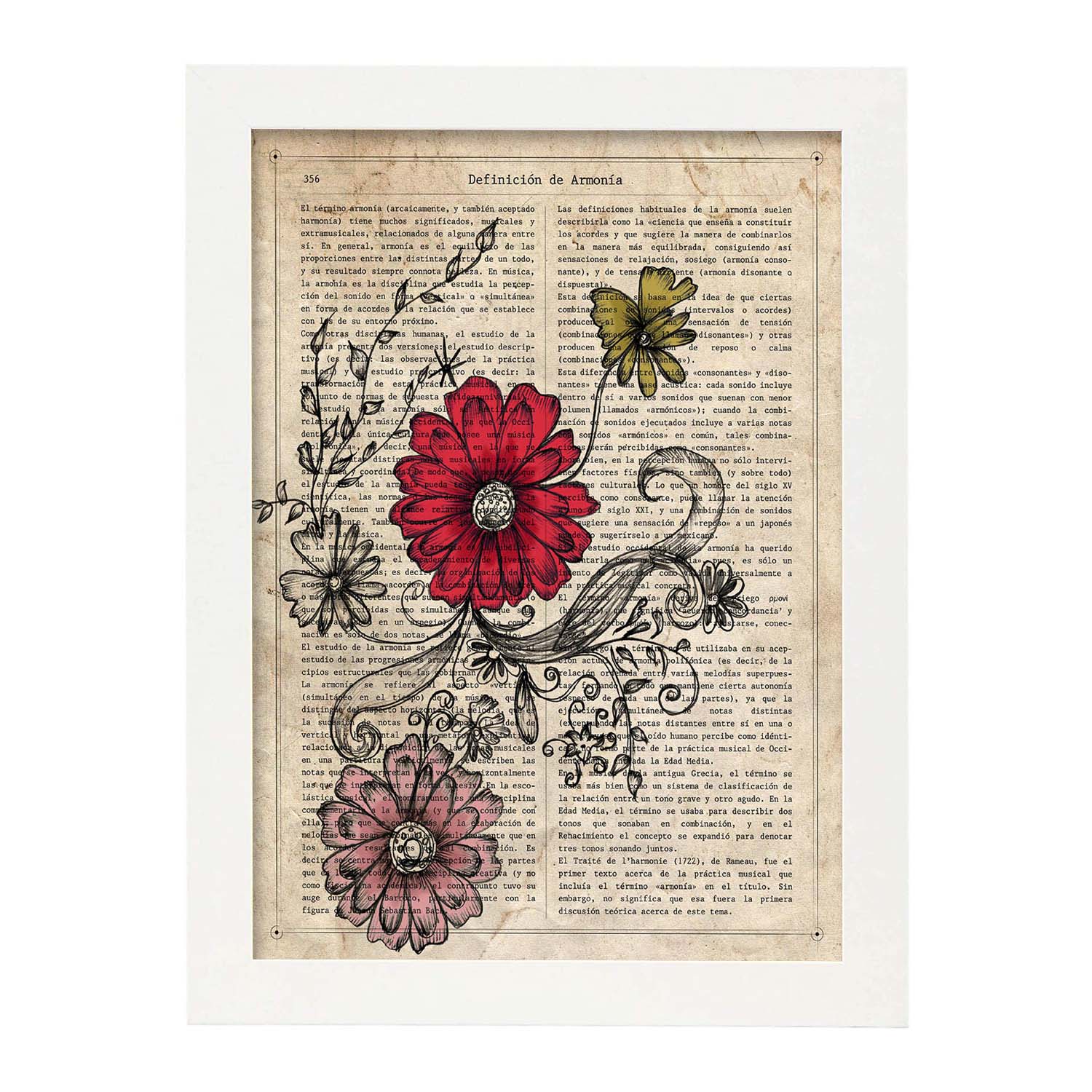 Poster de Flores roja y rosa. Láminas de flores diseñadas con estilo antiguo. Diseño de botánica y plantas.-Artwork-Nacnic-A3-Marco Blanco-Nacnic Estudio SL