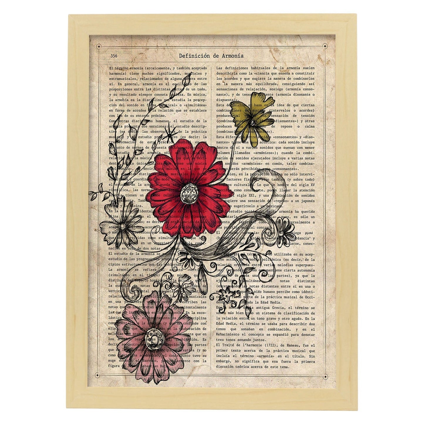 Poster de Flores roja y rosa. Láminas de flores diseñadas con estilo antiguo. Diseño de botánica y plantas.-Artwork-Nacnic-A3-Marco Madera clara-Nacnic Estudio SL