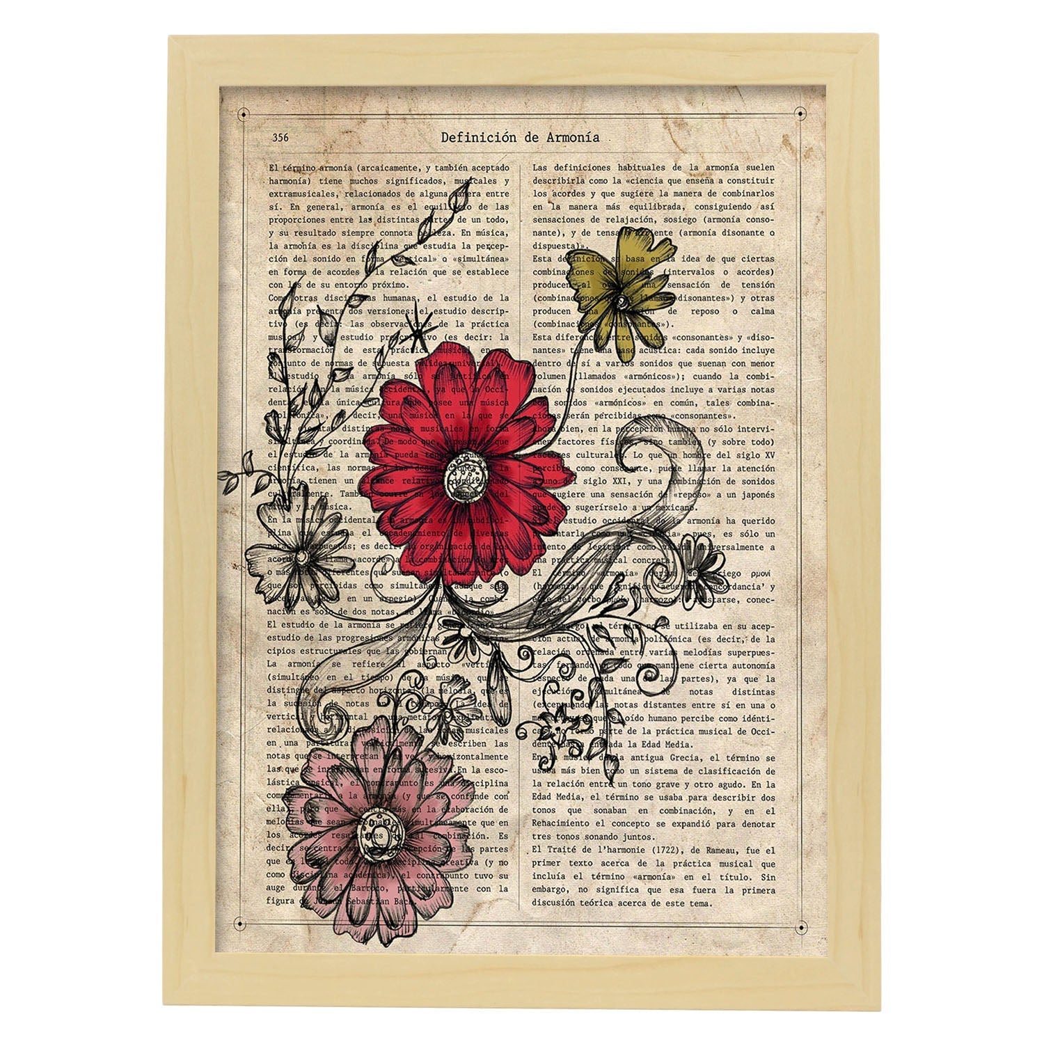 Poster de Flores roja y rosa. Láminas de flores diseñadas con estilo antiguo. Diseño de botánica y plantas.-Artwork-Nacnic-A4-Marco Madera clara-Nacnic Estudio SL