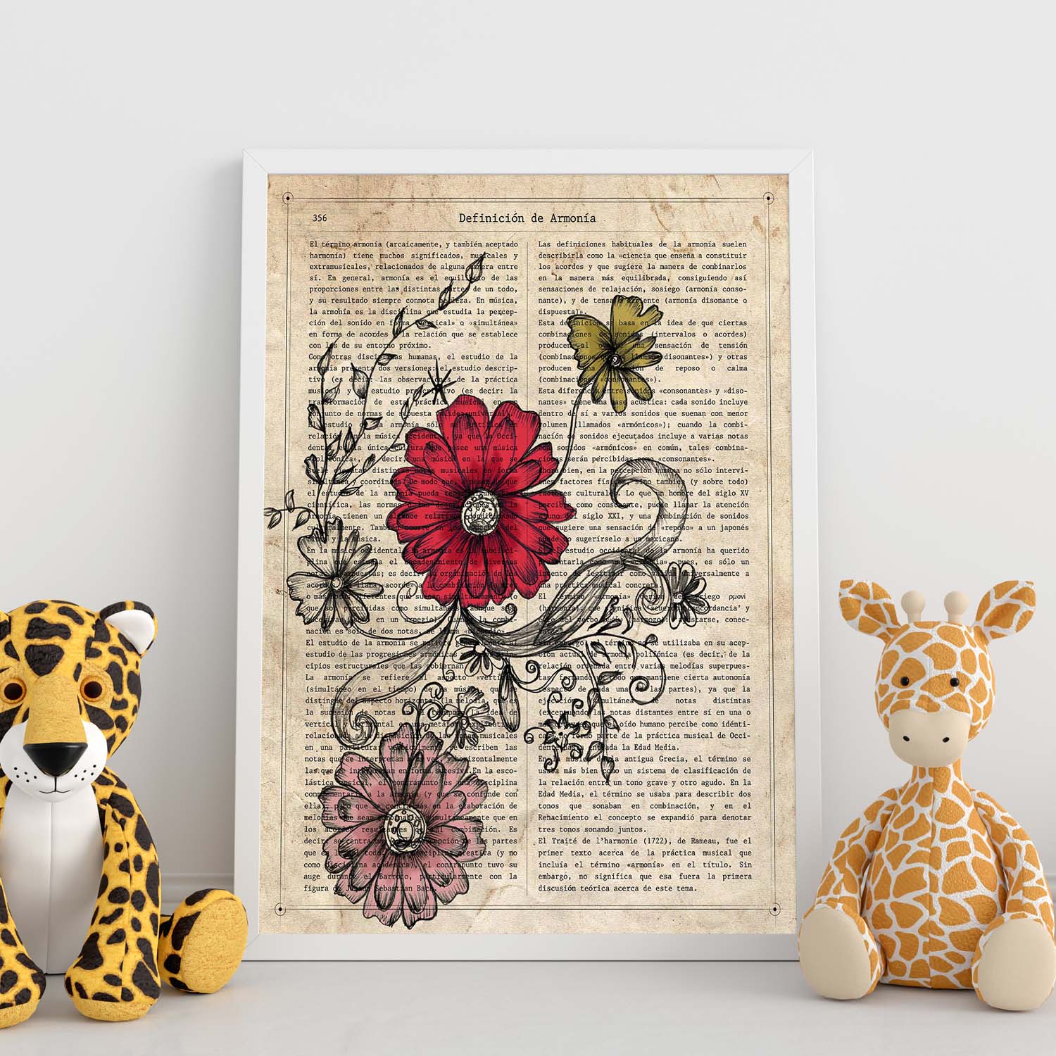 Poster de Flores roja y rosa. Láminas de flores diseñadas con estilo antiguo. Diseño de botánica y plantas.-Artwork-Nacnic-Nacnic Estudio SL