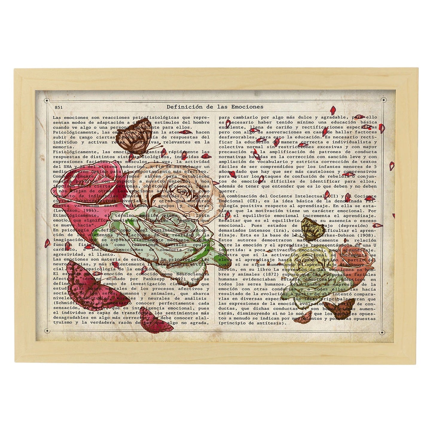Poster de Flores y mariposas. Láminas de flores diseñadas con estilo antiguo. Diseño de botánica y plantas.-Artwork-Nacnic-A4-Marco Madera clara-Nacnic Estudio SL