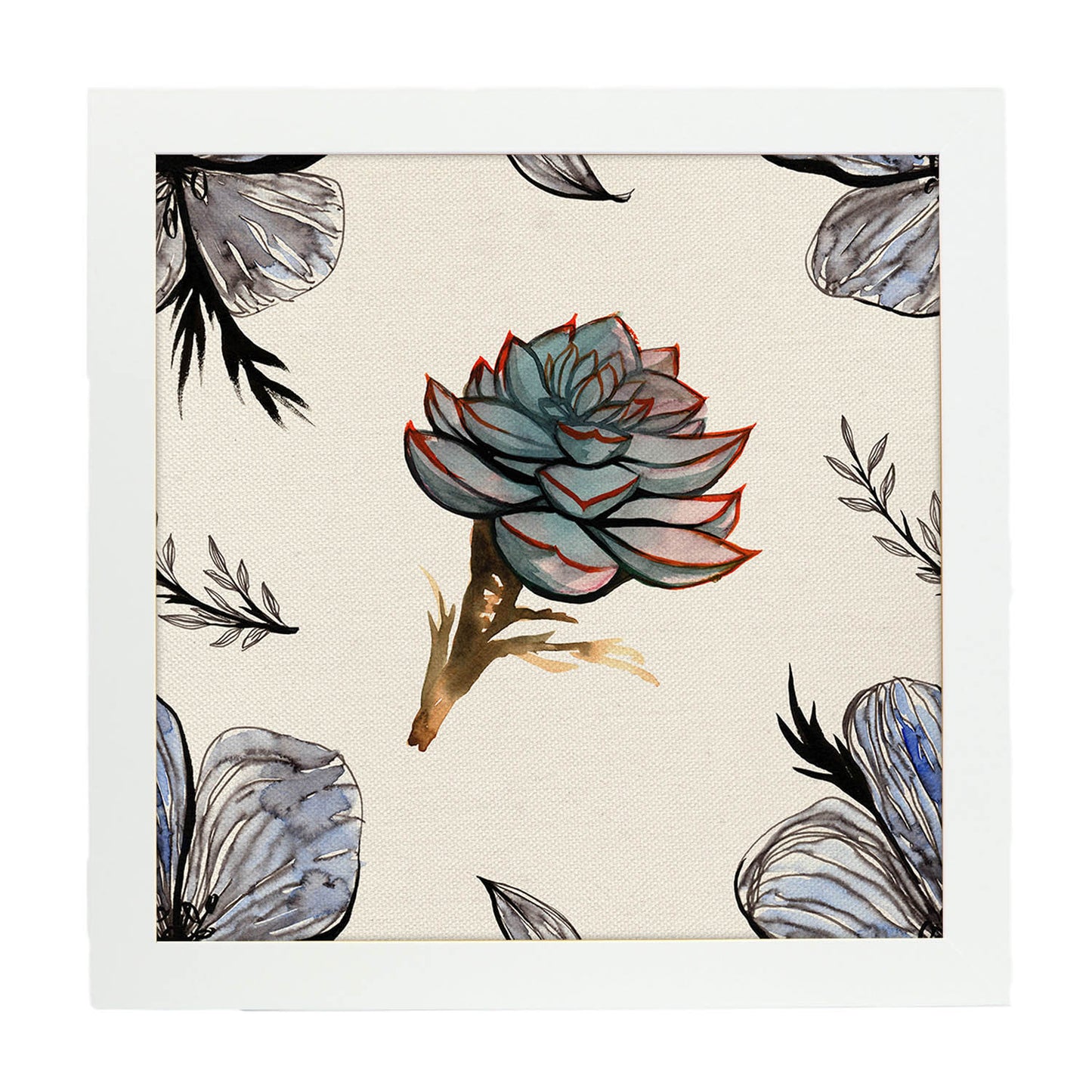 Poster de flores y naturaleza. Lámina cuadrada Alcachofa, ilustrada con dibujos a color.-Artwork-Nacnic-20x20 cm-Marco Blanco-Nacnic Estudio SL