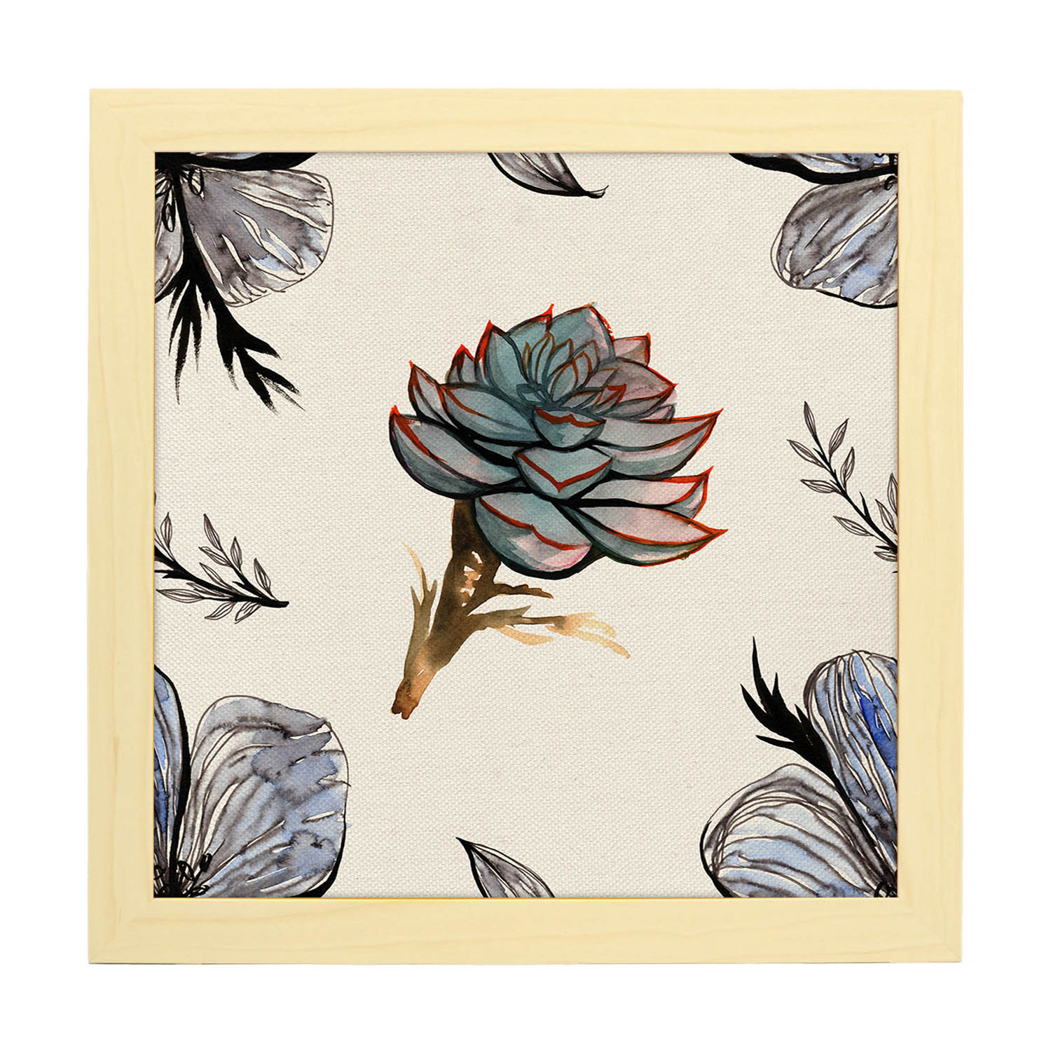 Poster de flores y naturaleza. Lámina cuadrada Alcachofa, ilustrada con dibujos a color.-Artwork-Nacnic-20x20 cm-Marco Madera clara-Nacnic Estudio SL