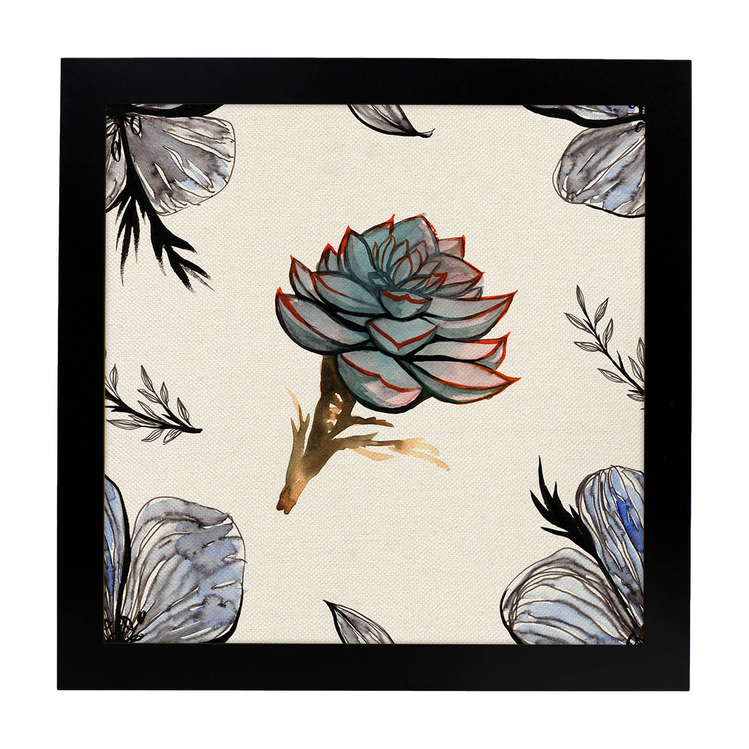 Poster de flores y naturaleza. Lámina cuadrada Alcachofa, ilustrada con dibujos a color.-Artwork-Nacnic-20x20 cm-Marco Negro-Nacnic Estudio SL