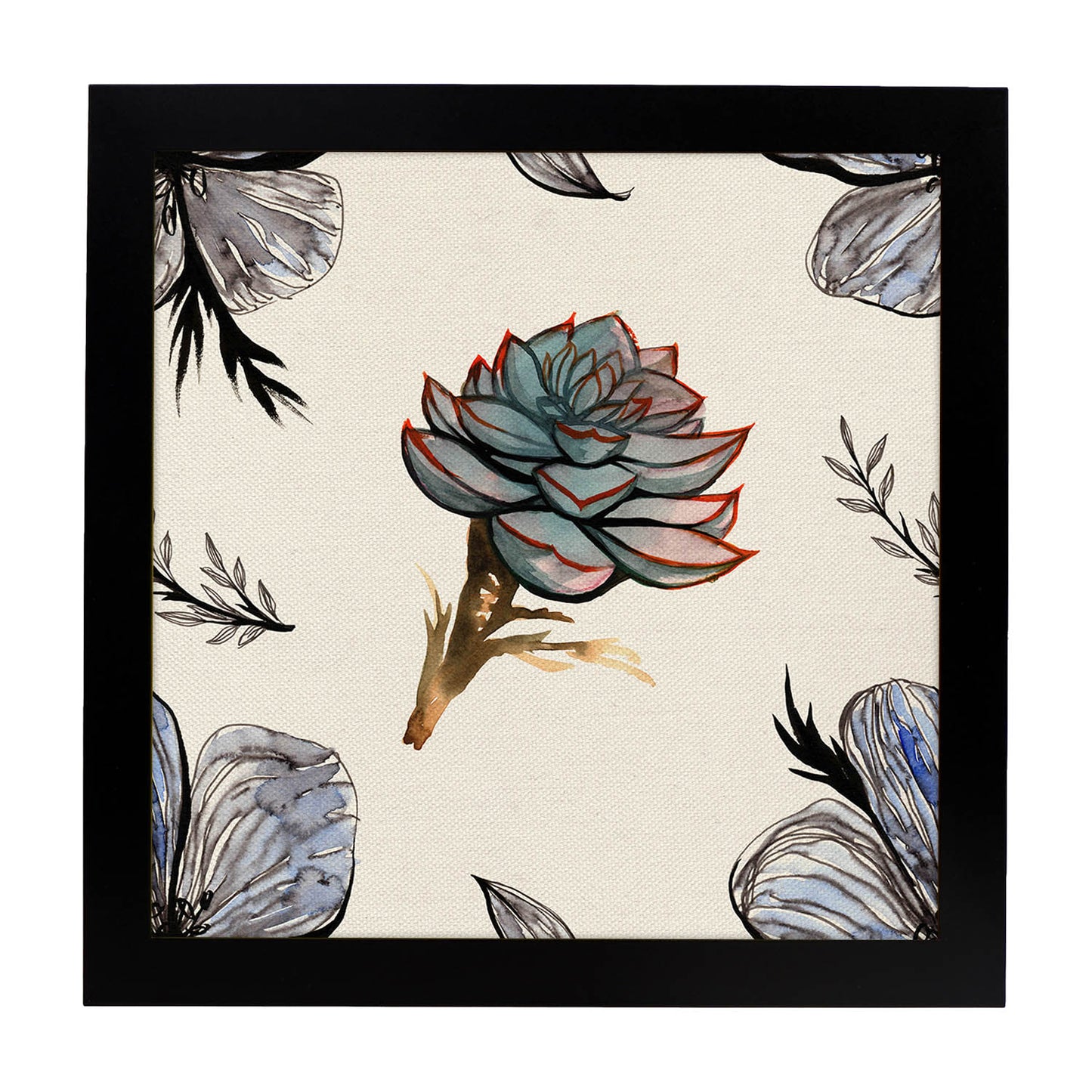 Poster de flores y naturaleza. Lámina cuadrada Alcachofa, ilustrada con dibujos a color.-Artwork-Nacnic-25x25 cm-Marco Negro-Nacnic Estudio SL