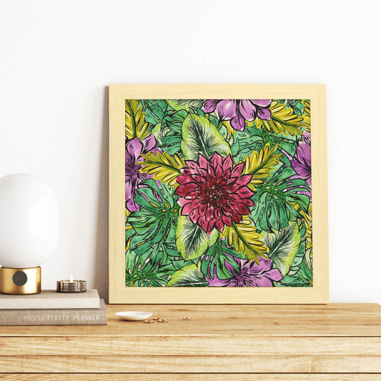 Poster de flores y naturaleza. Lámina cuadrada Estampado en flor, ilustrada con dibujos a color.-Artwork-Nacnic-Nacnic Estudio SL