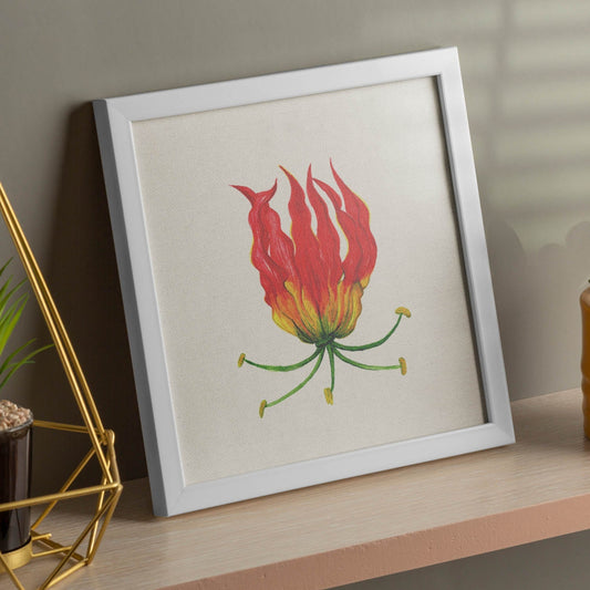 Poster de flores y naturaleza. Lámina cuadrada Flor de fuego, ilustrada con dibujos a color.-Artwork-Nacnic-Nacnic Estudio SL