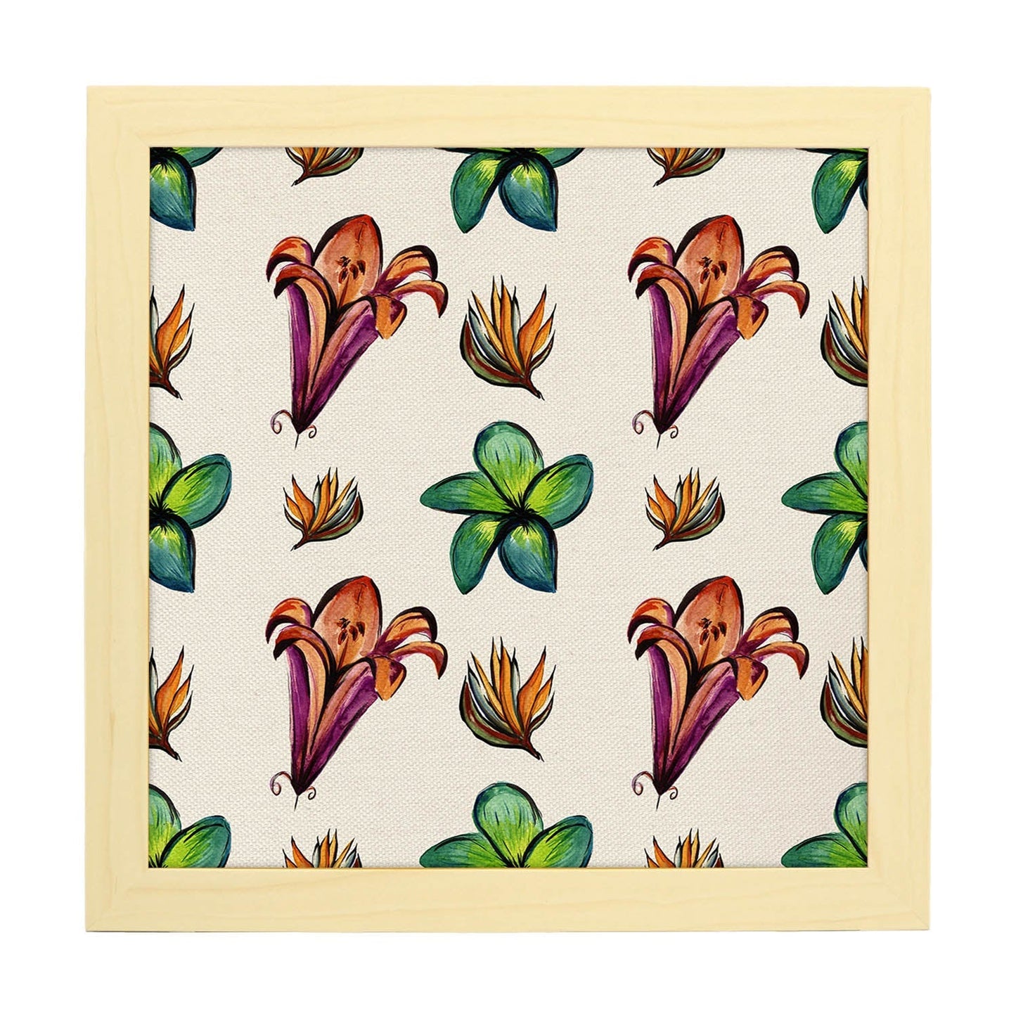Poster de flores y naturaleza. Lámina cuadrada Flores frescas, ilustrada con dibujos a color.-Artwork-Nacnic-20x20 cm-Marco Madera clara-Nacnic Estudio SL