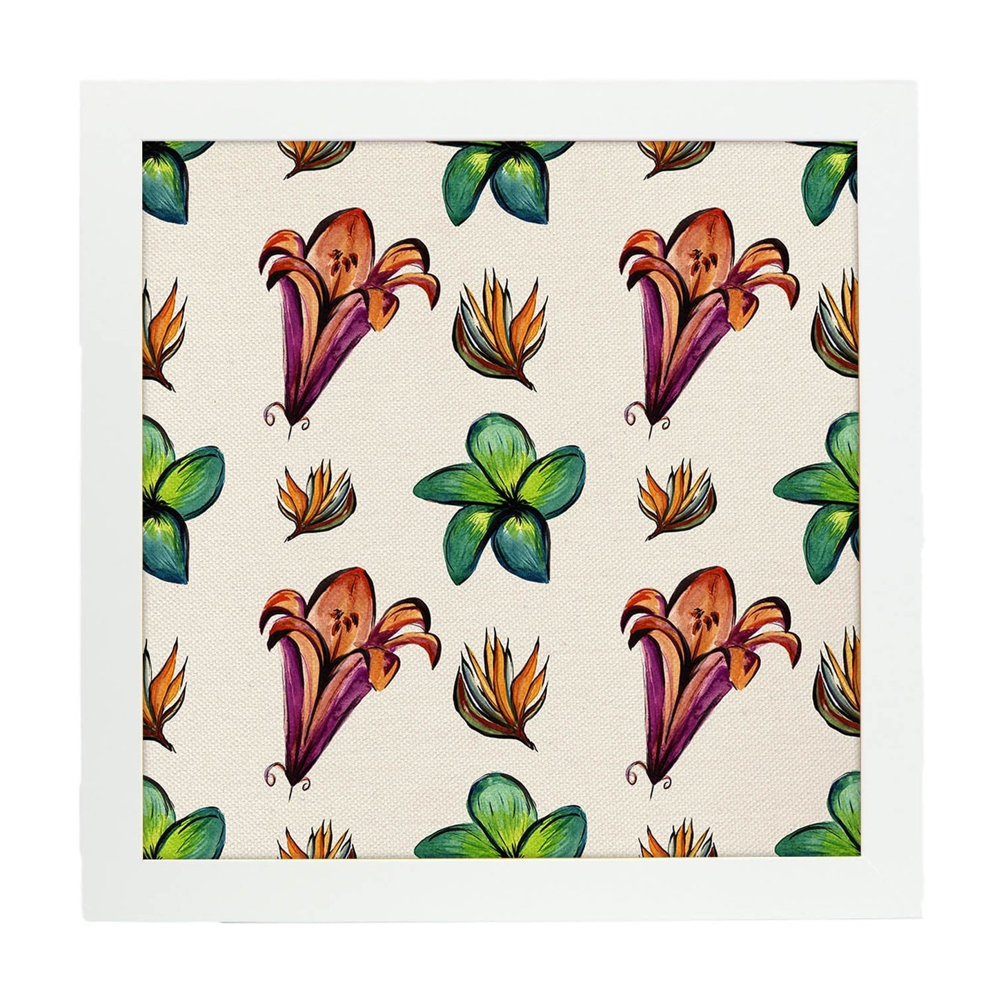Poster de flores y naturaleza. Lámina cuadrada Flores frescas, ilustrada con dibujos a color.-Artwork-Nacnic-25x25 cm-Marco Blanco-Nacnic Estudio SL