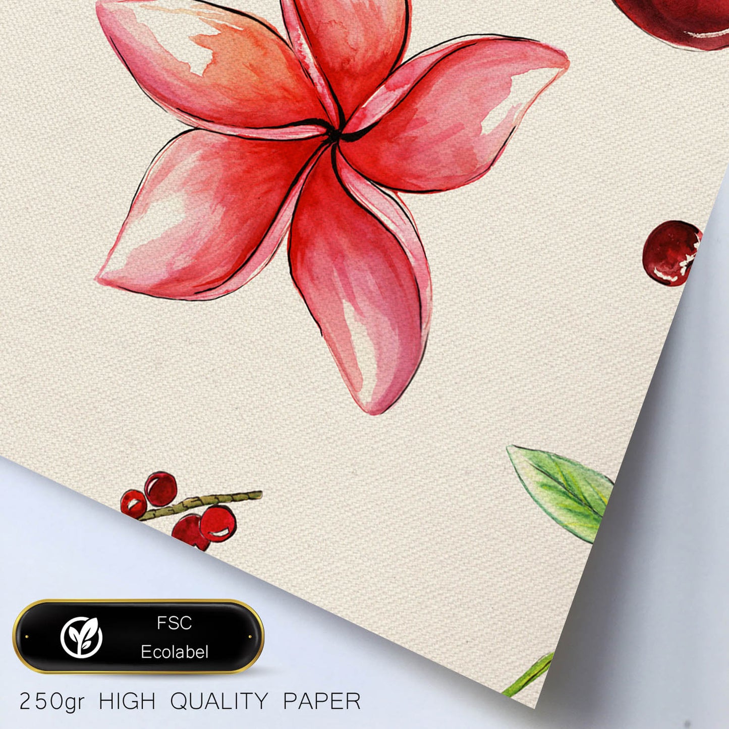 Poster de flores y naturaleza. Lámina cuadrada Flores y cerezas, ilustrada con dibujos a color.-Artwork-Nacnic-Nacnic Estudio SL