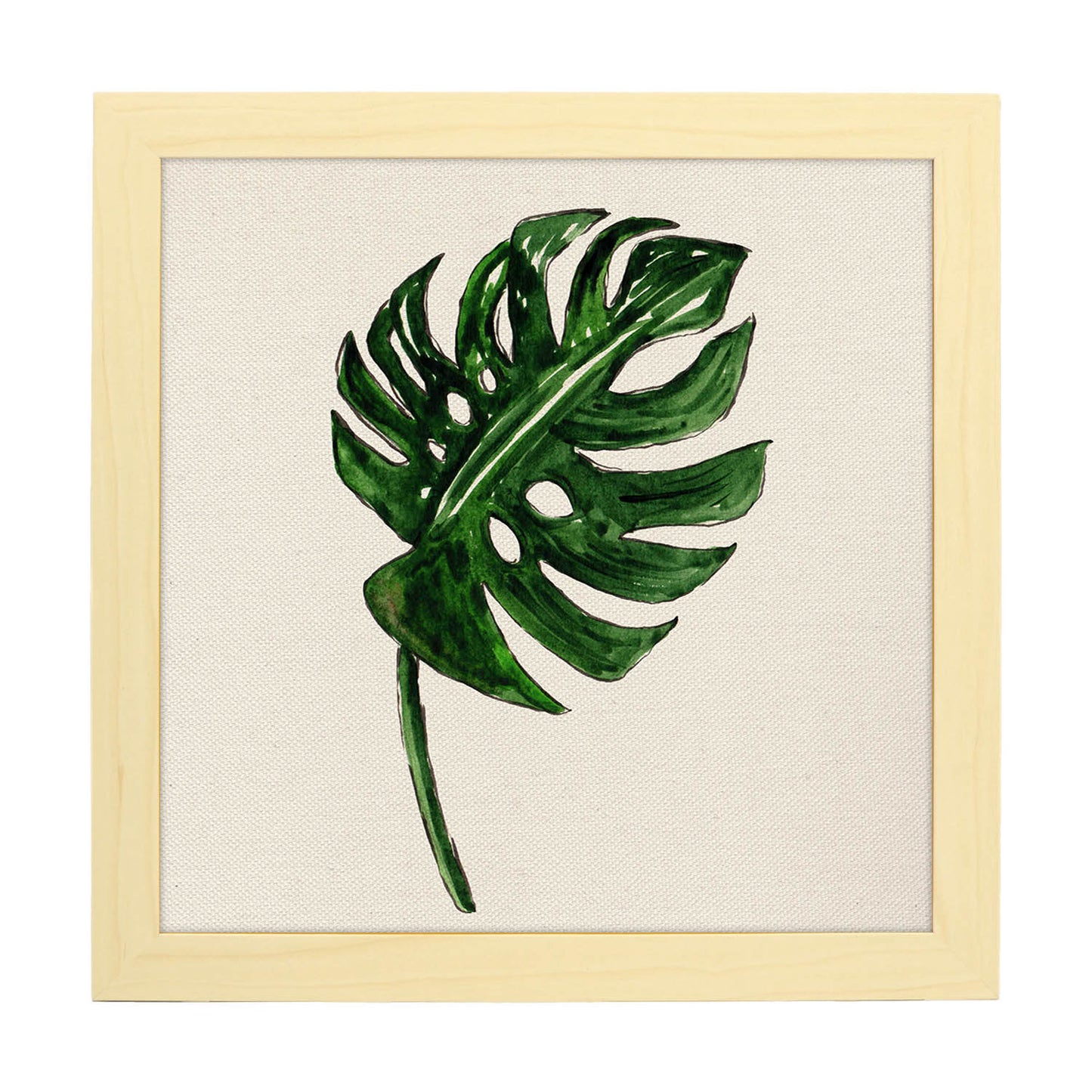 Poster de flores y naturaleza. Lámina cuadrada Hoja abanico, ilustrada con dibujos a color.-Artwork-Nacnic-25x25 cm-Marco Madera clara-Nacnic Estudio SL