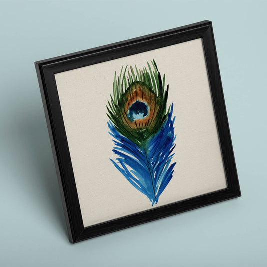 Poster de flores y naturaleza. Lámina cuadrada Ojo de pluma, ilustrada con dibujos a color.-Artwork-Nacnic-Nacnic Estudio SL