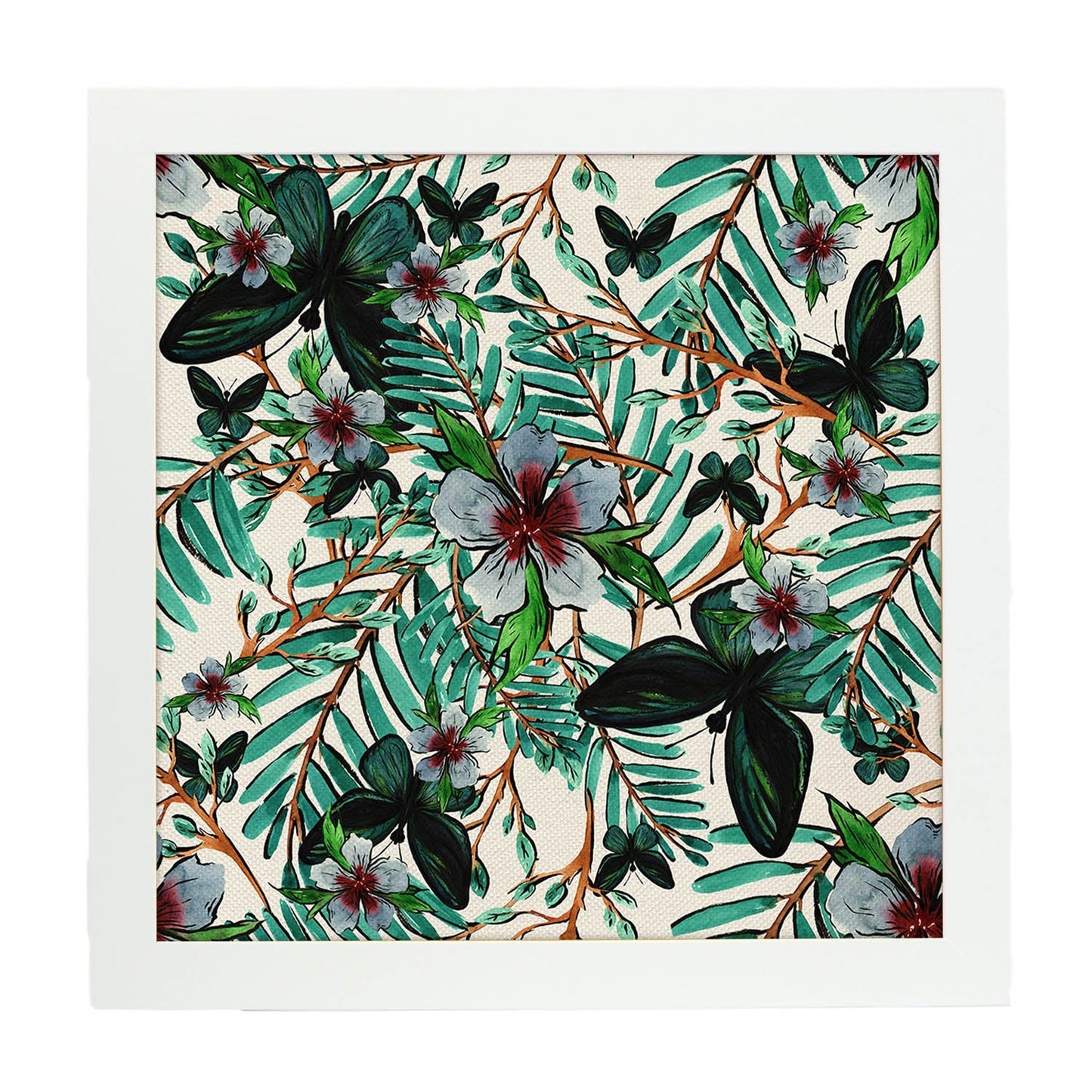 Poster de flores y naturaleza. Lámina cuadrada Primavera en color, ilustrada con dibujos a color.-Artwork-Nacnic-20x20 cm-Marco Blanco-Nacnic Estudio SL