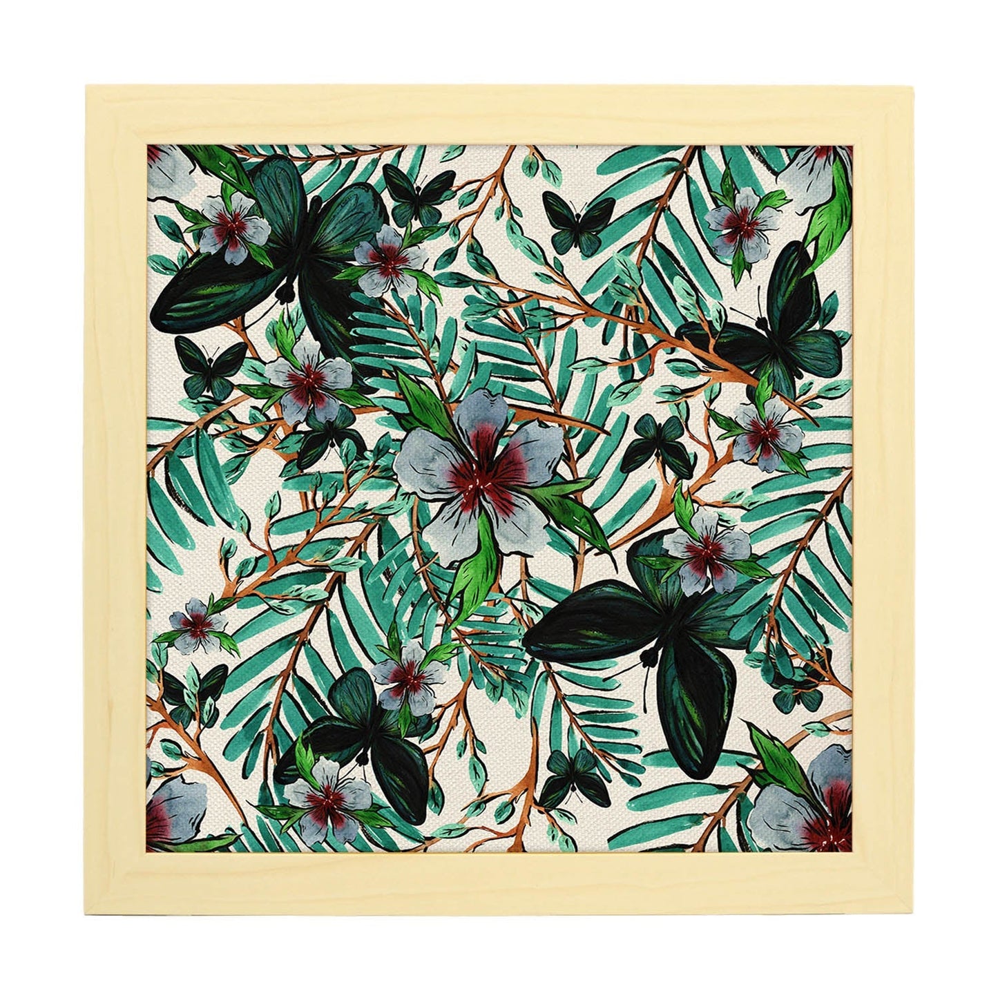 Poster de flores y naturaleza. Lámina cuadrada Primavera en color, ilustrada con dibujos a color.-Artwork-Nacnic-20x20 cm-Marco Madera clara-Nacnic Estudio SL