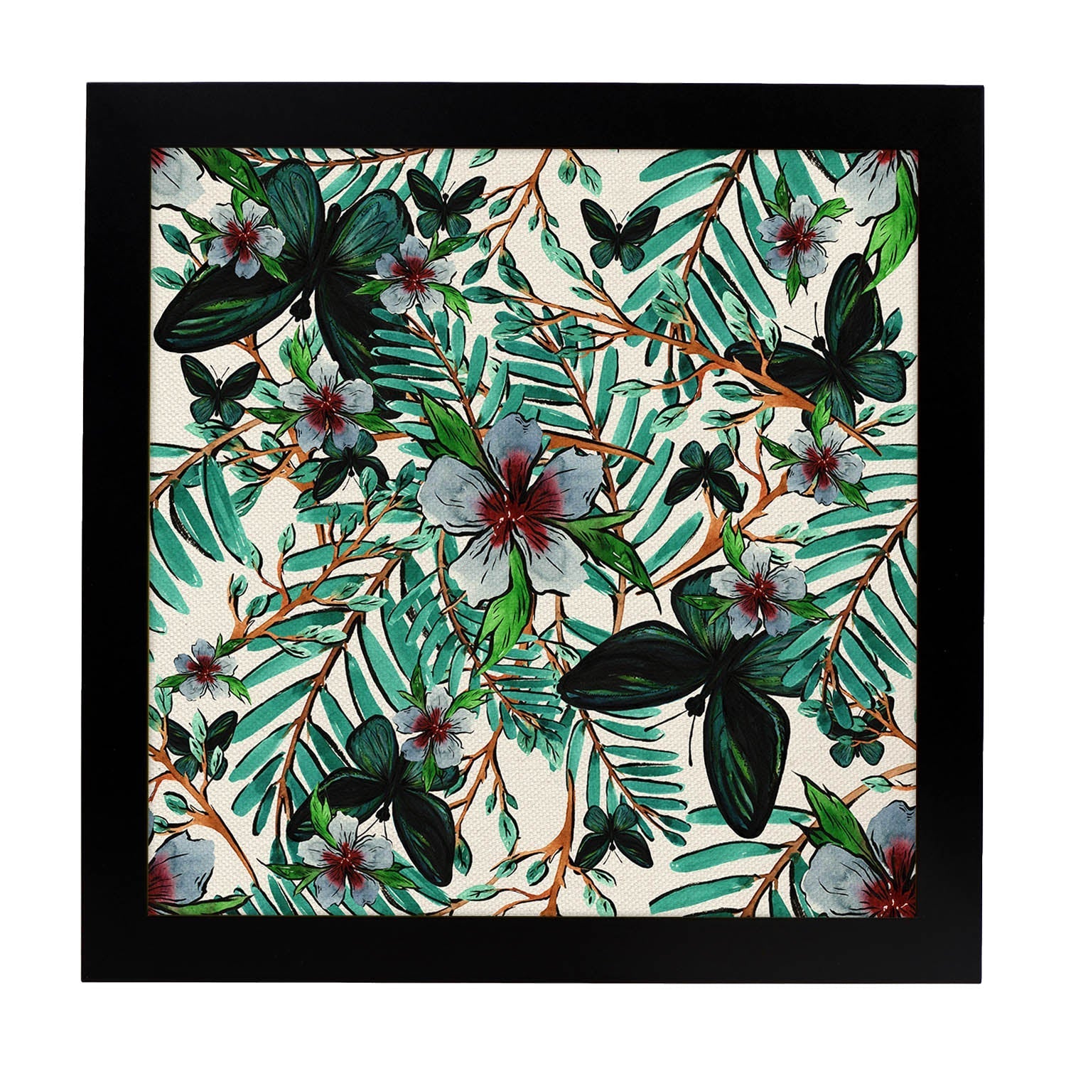 Poster de flores y naturaleza. Lámina cuadrada Primavera en color, ilustrada con dibujos a color.-Artwork-Nacnic-20x20 cm-Marco Negro-Nacnic Estudio SL