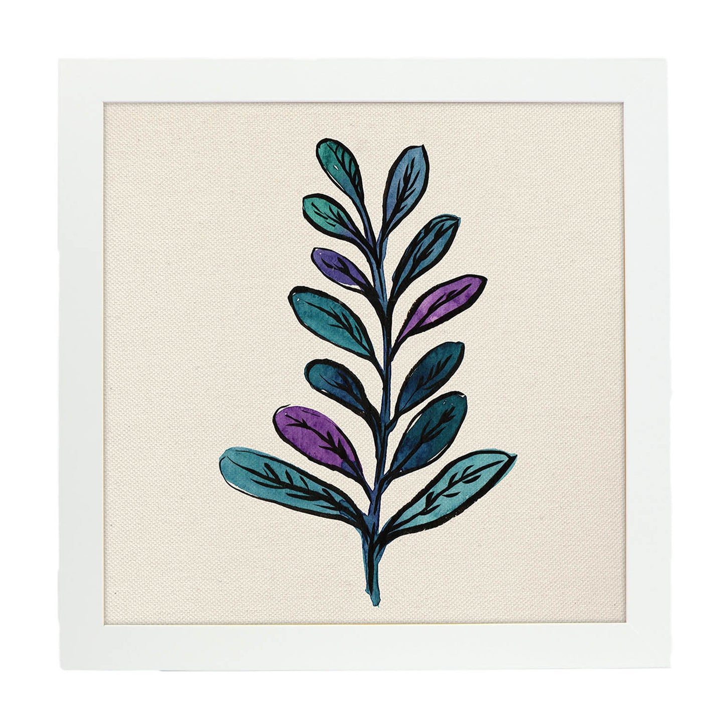 Poster de flores y naturaleza. Lámina cuadrada Ramita bicolor, ilustrada con dibujos a color.-Artwork-Nacnic-20x20 cm-Marco Blanco-Nacnic Estudio SL
