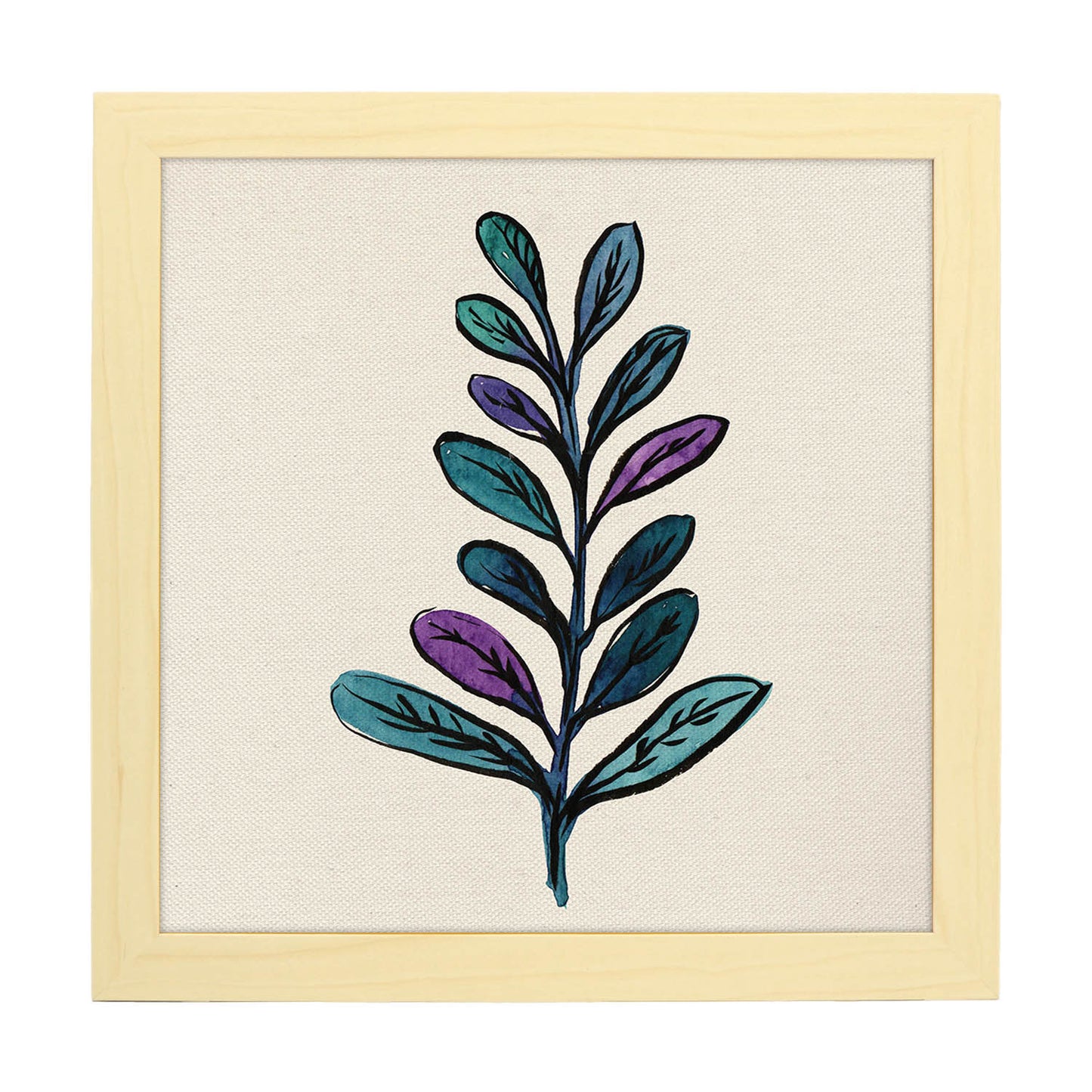 Poster de flores y naturaleza. Lámina cuadrada Ramita bicolor, ilustrada con dibujos a color.-Artwork-Nacnic-20x20 cm-Marco Madera clara-Nacnic Estudio SL
