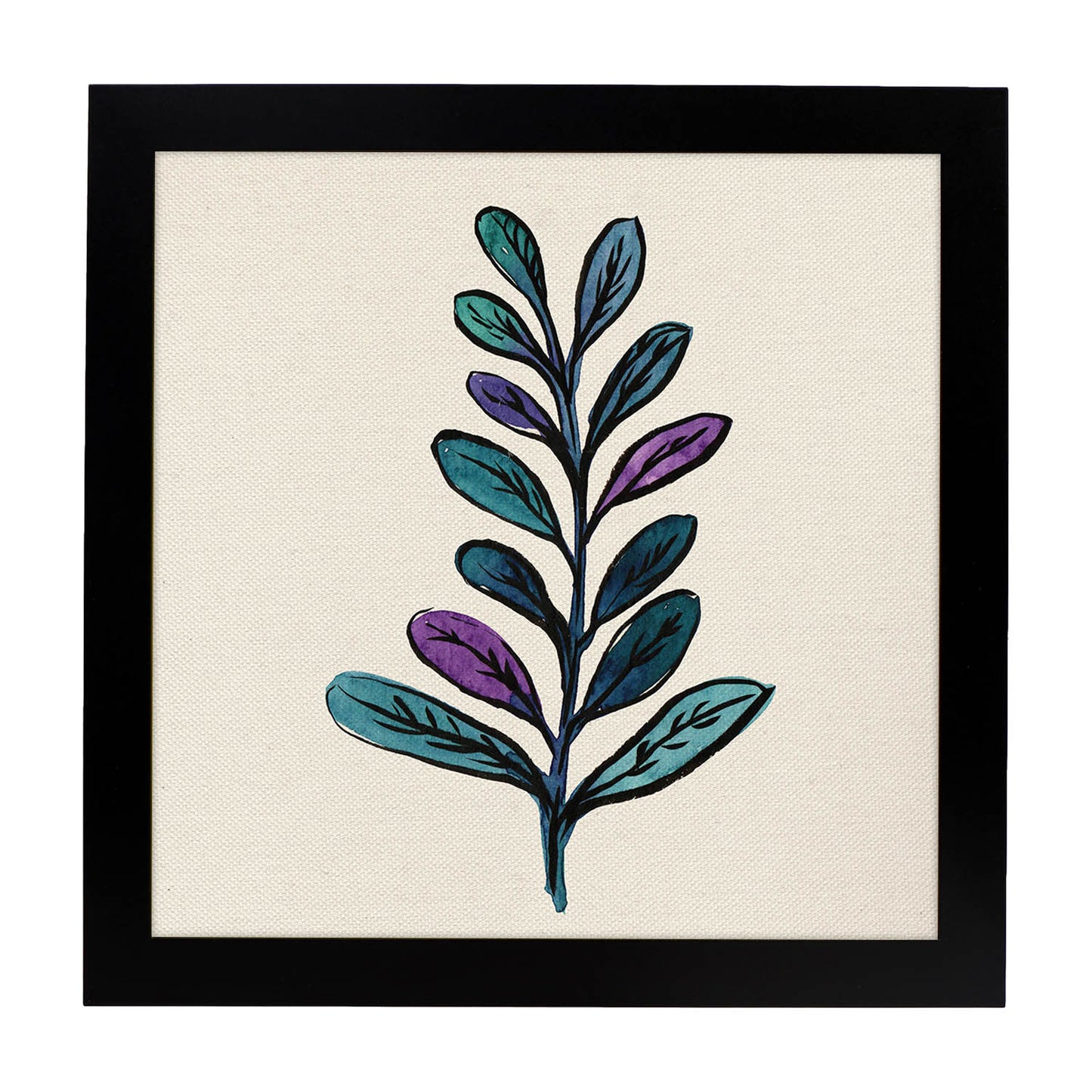 Poster de flores y naturaleza. Lámina cuadrada Ramita bicolor, ilustrada con dibujos a color.-Artwork-Nacnic-25x25 cm-Marco Negro-Nacnic Estudio SL