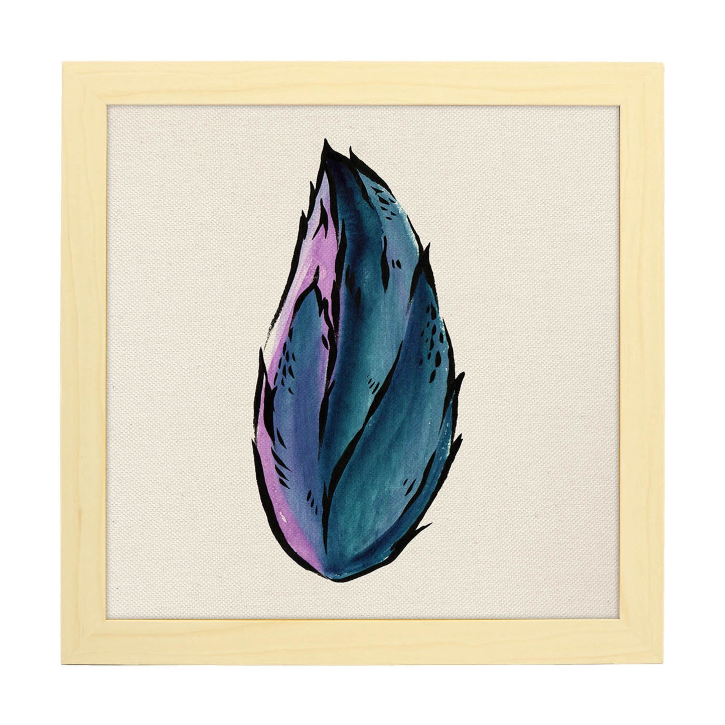 Poster de flores y naturaleza. Lámina cuadrada Timidez azul, ilustrada con dibujos a color.-Artwork-Nacnic-20x20 cm-Marco Madera clara-Nacnic Estudio SL