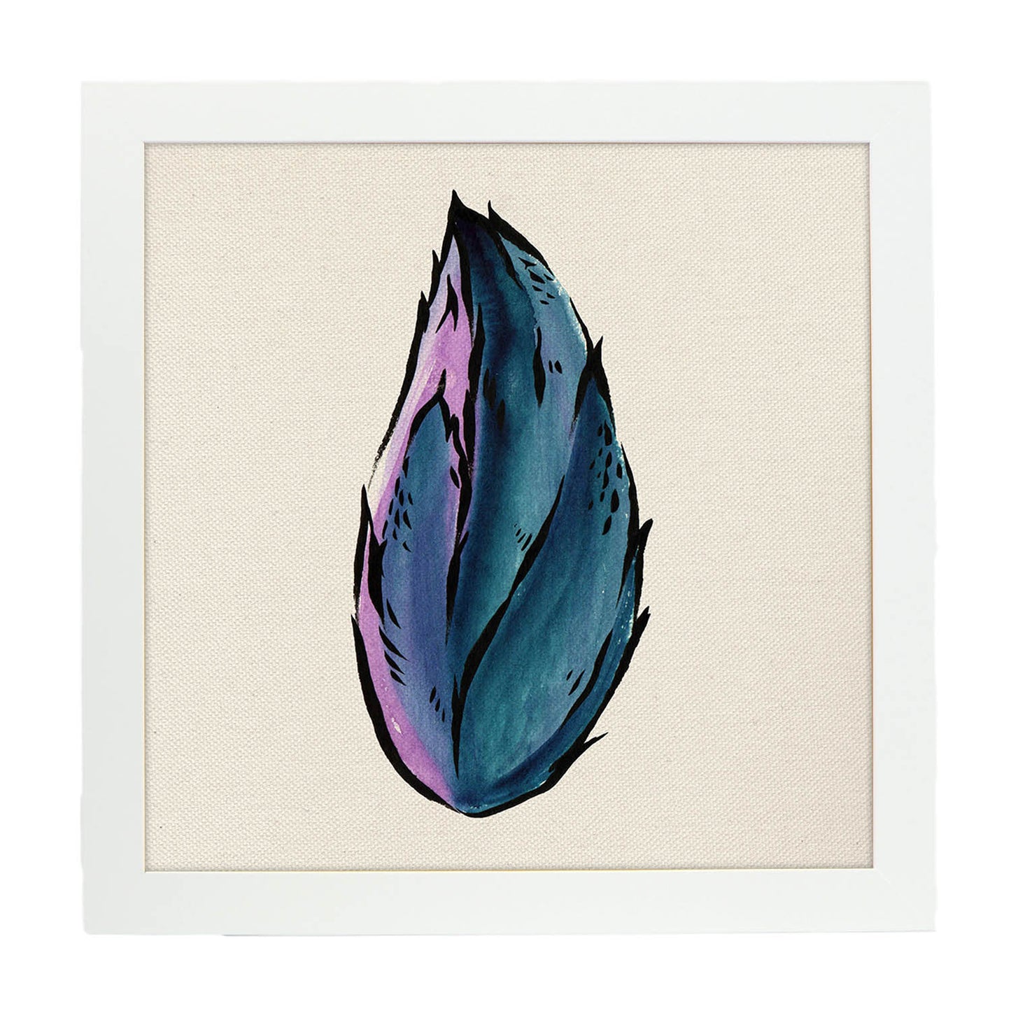 Poster de flores y naturaleza. Lámina cuadrada Timidez azul, ilustrada con dibujos a color.-Artwork-Nacnic-25x25 cm-Marco Blanco-Nacnic Estudio SL