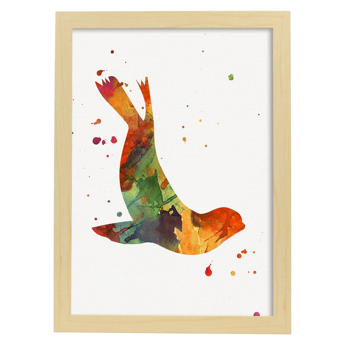 Poster de Foca estilo acuarela. Láminas de animales con estilo acuarela-Artwork-Nacnic-A3-Marco Madera clara-Nacnic Estudio SL