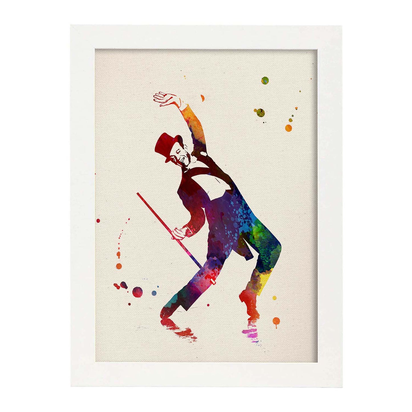 Poster de fred astaire con palo. Láminas de cine, películas, y actores. Posters de películas antiguas con estilo acuarela.-Artwork-Nacnic-A4-Marco Blanco-Nacnic Estudio SL