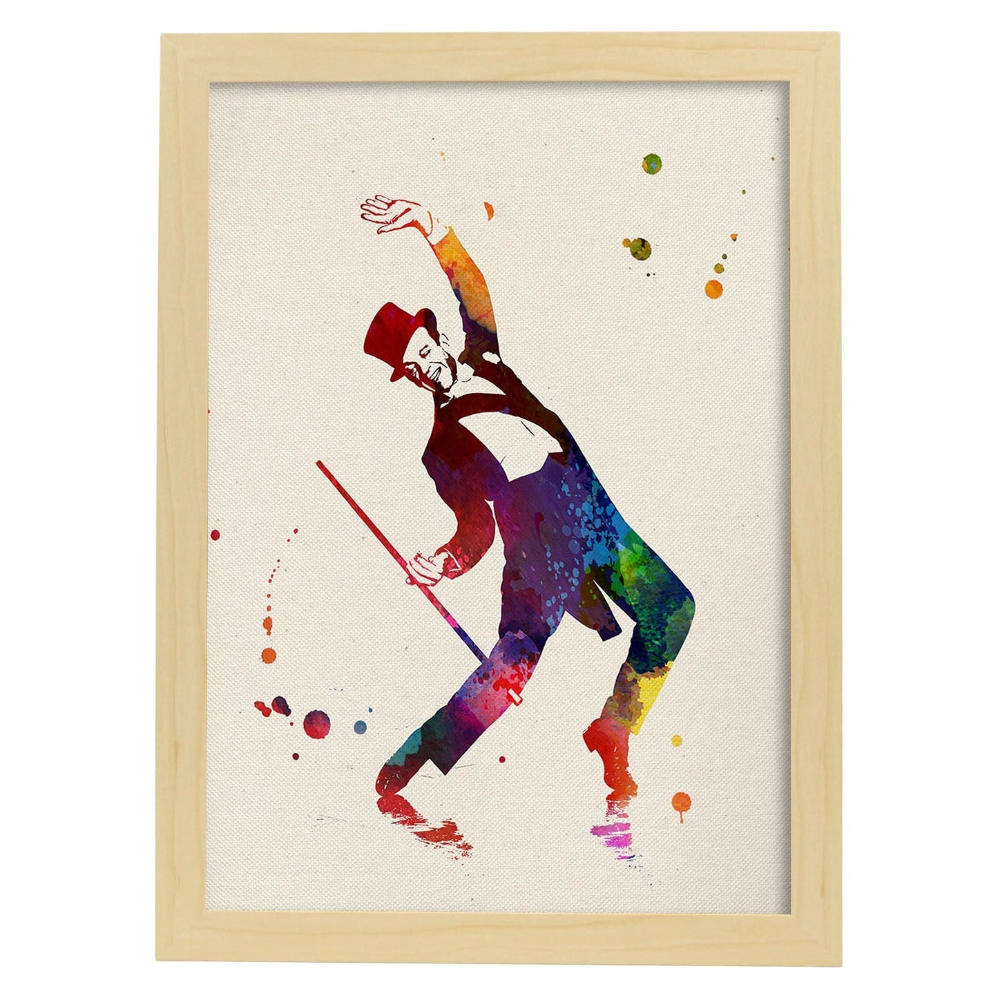 Poster de fred astaire con palo. Láminas de cine, películas, y actores. Posters de películas antiguas con estilo acuarela.-Artwork-Nacnic-A4-Marco Madera clara-Nacnic Estudio SL