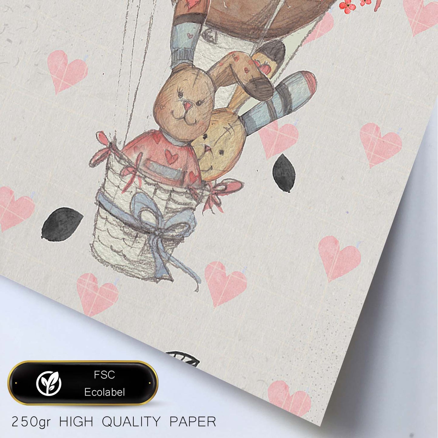 Poster de Fred y Caroline. Lámina Fred y Caroline de viaje en globo, con ilustraciones de conejos.-Artwork-Nacnic-Nacnic Estudio SL