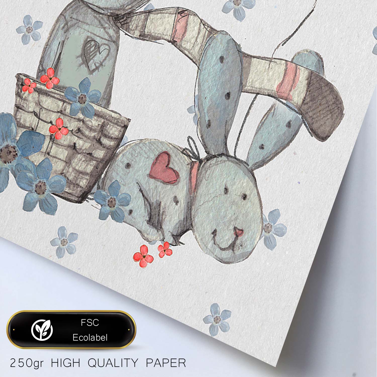 Poster de Fred y Caroline. Lámina Helen y Hugo jugando, con ilustraciones de conejos.-Artwork-Nacnic-Nacnic Estudio SL