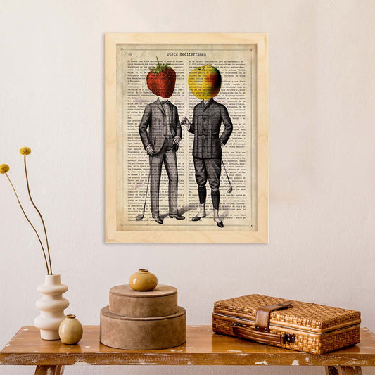 Poster de Fresa y Manzana. Láminas de frutas y verduras con definiciones. Ilustraciones de alimentacion vegetariana.-Artwork-Nacnic-Nacnic Estudio SL
