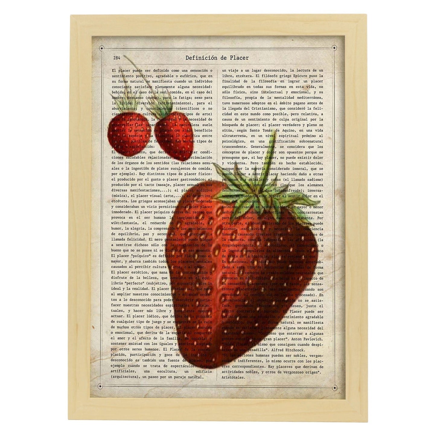 Poster de Fresas. Láminas de frutas y verduras con definiciones. Ilustraciones de alimentacion vegetariana.-Artwork-Nacnic-A4-Marco Madera clara-Nacnic Estudio SL