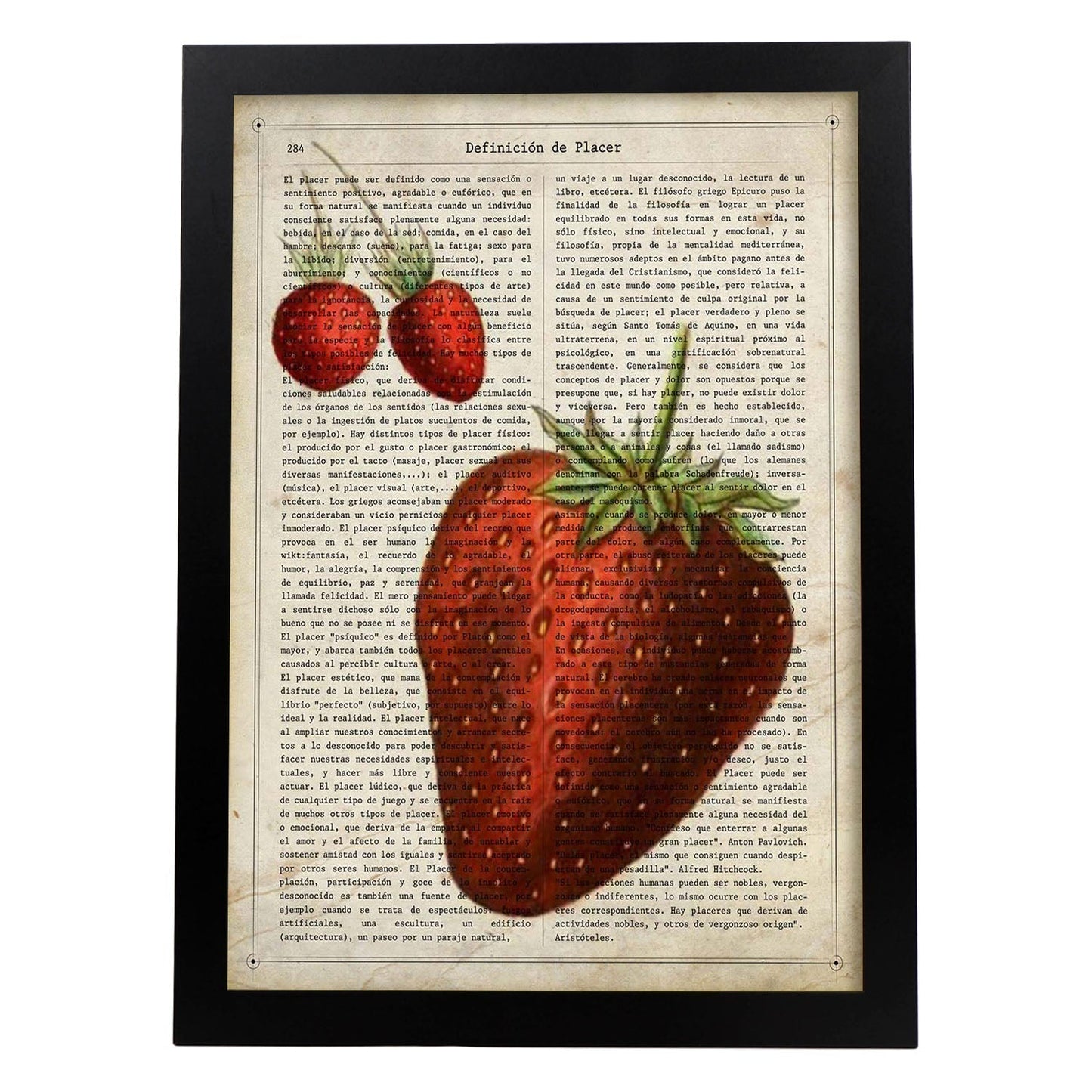 Poster de Fresas. Láminas de frutas y verduras con definiciones. Ilustraciones de alimentacion vegetariana.-Artwork-Nacnic-A4-Marco Negro-Nacnic Estudio SL