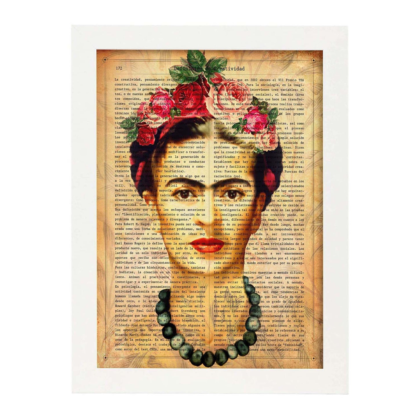 Poster de Frida marron. Láminas de personajes importantes. Posters de músicos, actores, inventores, exploradores, ...-Artwork-Nacnic-A4-Marco Blanco-Nacnic Estudio SL