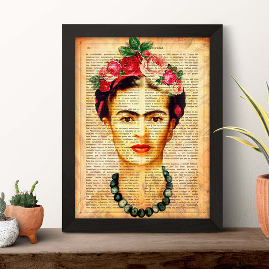 Poster de Frida marron. Láminas de personajes importantes. Posters de músicos, actores, inventores, exploradores, ...-Artwork-Nacnic-Nacnic Estudio SL