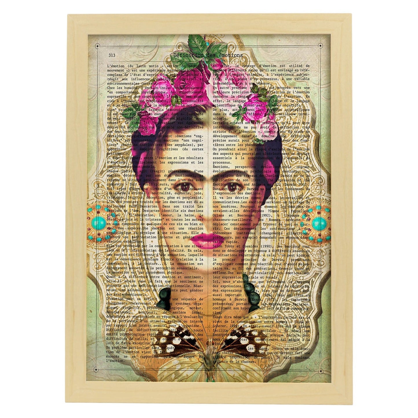 Poster de Frida verde. Láminas de personajes importantes. Posters de músicos, actores, inventores, exploradores, ...-Artwork-Nacnic-A3-Marco Madera clara-Nacnic Estudio SL