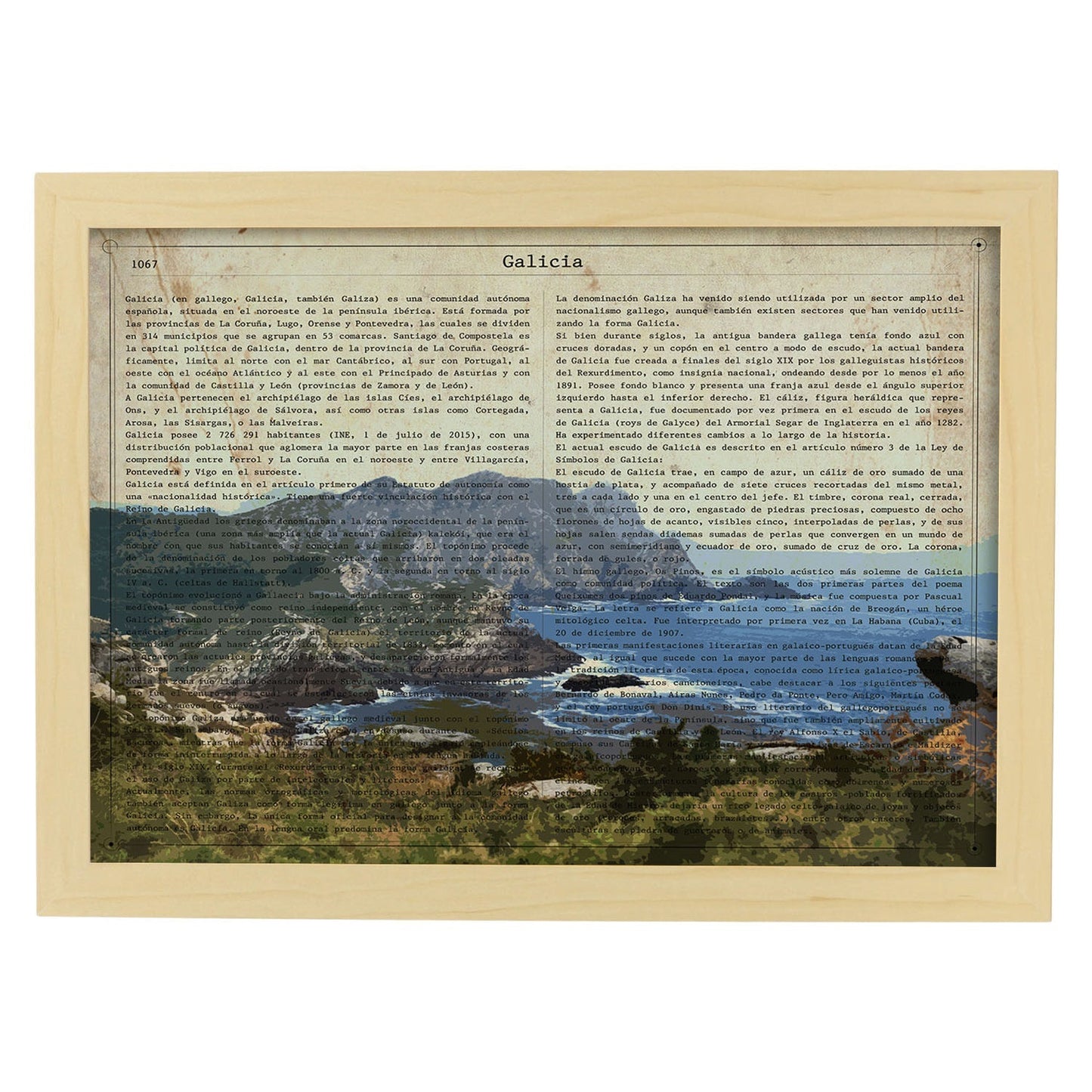 Poster de Galicia. Láminas de comunidades autónomas de España.-Artwork-Nacnic-A3-Marco Madera clara-Nacnic Estudio SL