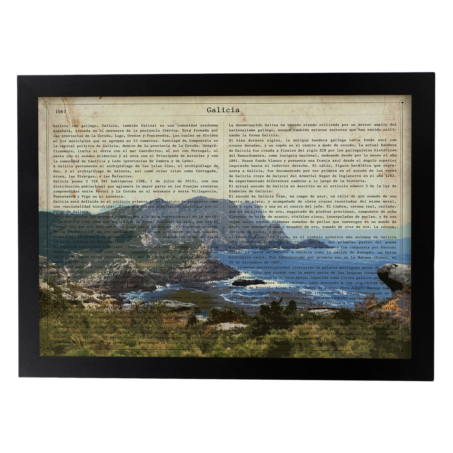 Poster de Galicia. Láminas de comunidades autónomas de España.-Artwork-Nacnic-A4-Marco Negro-Nacnic Estudio SL