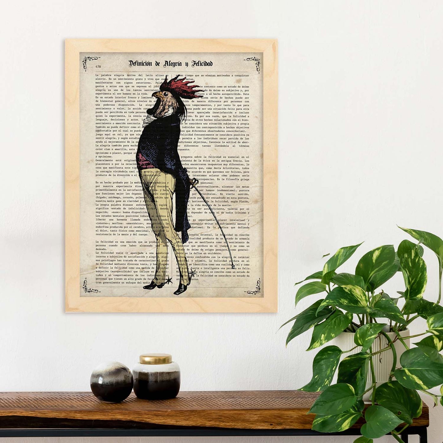 Poster de Gallo vintage. Láminas de animales con definiciones. Ilustraciones de animales con textos.-Artwork-Nacnic-Nacnic Estudio SL