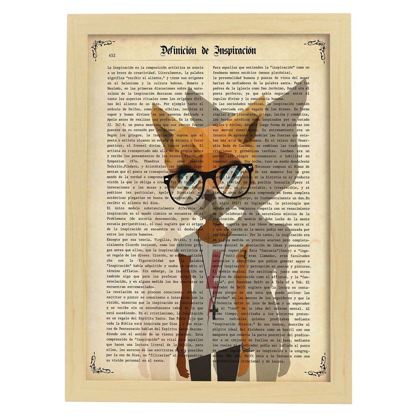Poster de Gata con gafas hipster. Láminas de animales con definiciones. Ilustraciones de animales con textos.-Artwork-Nacnic-A4-Marco Madera clara-Nacnic Estudio SL