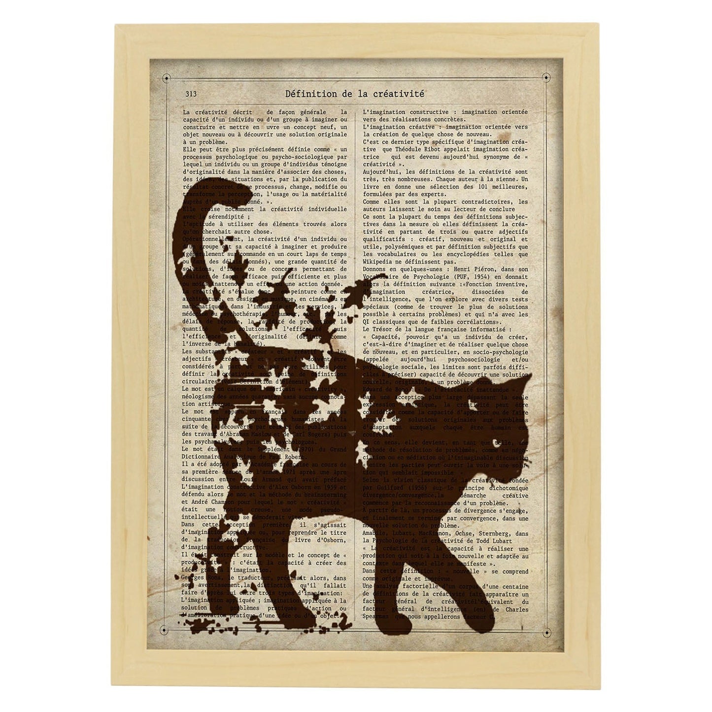 Poster de Gato con hojas de otoño. Láminas de animales con definiciones. Ilustraciones de animales con textos.-Artwork-Nacnic-A4-Marco Madera clara-Nacnic Estudio SL