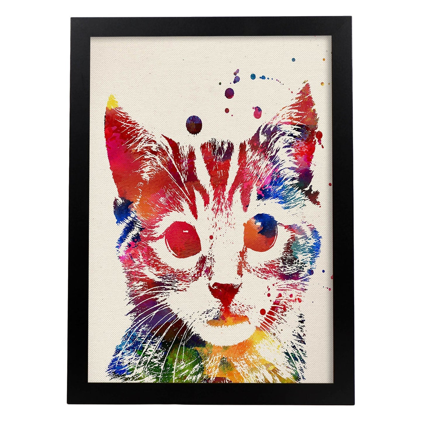 Poster de Gato de frente con diseño acuarela. Mix de láminas con estilo acuarela-Artwork-Nacnic-A4-Marco Negro-Nacnic Estudio SL