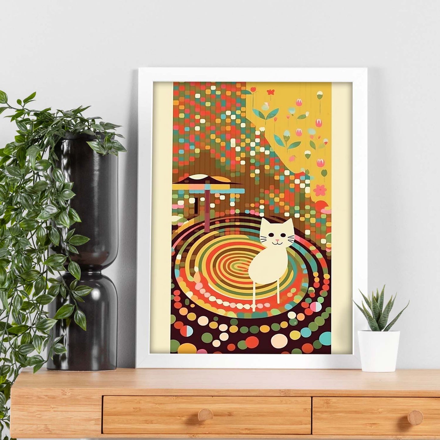 Lámina de Gato en Jardín Estilo Ryo Takemasa y Wu
